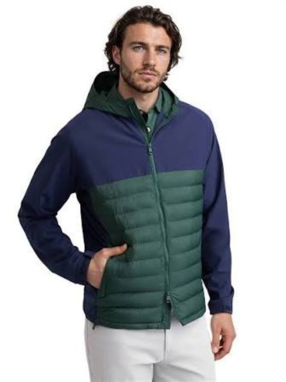 PETER MILLAR Apex Hybrid Golf Hoodie Nordic Pine/Navy Size LARGE NWT